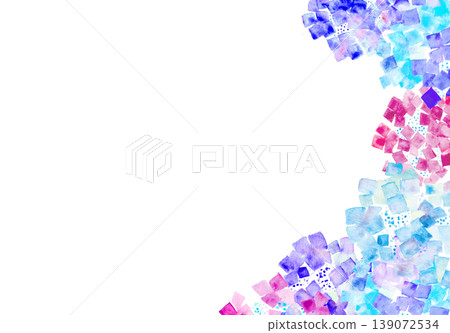 A frame of blue hydrangeas painted in watercolor. 139072534