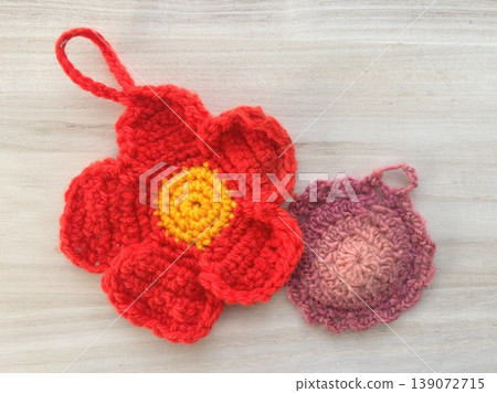 Eco-friendly, hand-knitted acrylic scrubbers 139072715