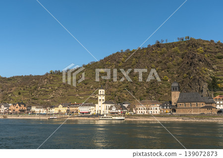 St. Goarshausen townscape and Rhine River in the Upper Middle Rhine Valley, Germany St. Goarshausen townscape and Rhine River in the Upper Middle Rhine Valley, Germany 139072873