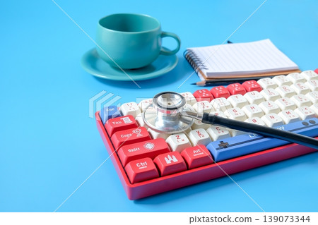 Stethoscope on keyboard gamer,color background. 139073344