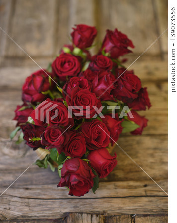 romantic red roses on wooden table romantic red roses on wooden table 139073556