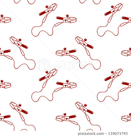 Red line pattern of a nipple clamps, adult sex toy, accessories for bdsm sex games, simple doodle repeat. Minimalist design for gift wrap Red line pattern of a nipple clamps, adult sex toy, accessories for bdsm sex games, simple doodle repeat. Minimalist design for gift wrap 139073745