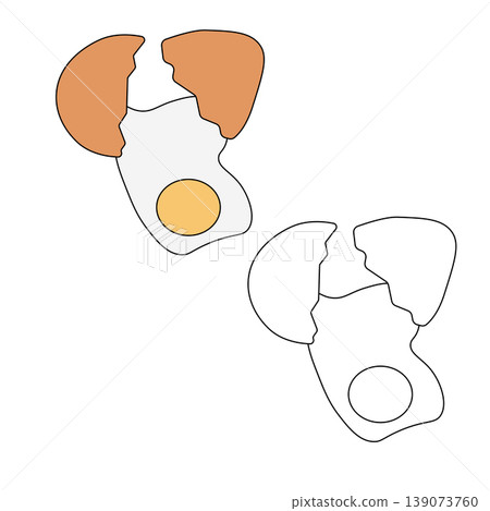 Cracked chicken egg. Broken hen egg with smashed eggshell cartoon style, Logo icon isolated hand drawn illustration. Vector graphic line art. organic natural product for cooking healthy breakfast. Cracked chicken egg. Broken hen egg with smashed eggshell cartoon style, Logo icon isolated hand drawn illustration. Vector graphic line art. organic natural product for cooking healthy breakfast. 139073760