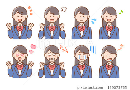 一套共8幅插圖,描繪了高中女生的各種情緒(喜悅、憤怒、悲傷和幸福)| 情緒與表情 一套共8幅插圖,描繪了高中女生的各種情緒(喜悅、憤怒、悲傷和幸福)| 情緒與表情 139073765