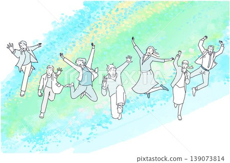 Startup image illustration - Jumping business person - Casual clothes - Abstract background illustration material 139073814