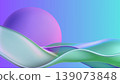 Abstract 3d sphere art with dynamic iridescent waves creating a holographic fluid surface against a vibrant purple and blue gradient background, minimalism concept 139073848