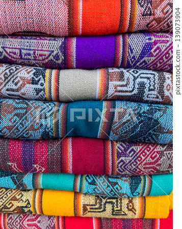Textures woven on looms, colourful aboriginal weavings in Tilcara, Argentina. Textures woven on looms, colourful aboriginal weavings in Tilcara, Argentina. 139073904