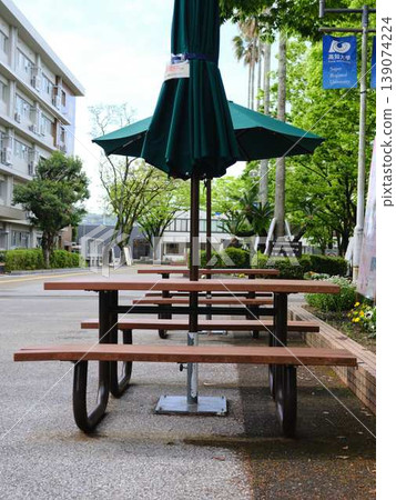 University benches with parasols 139074224