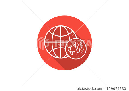 Global Marketing Announcement Icon With Megaphone and Globe Flat Design for Worldwide Communication 139074280