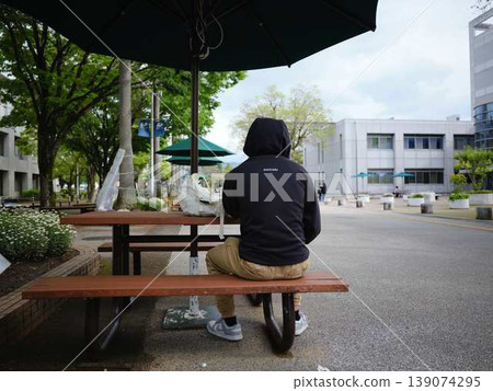 College student sitting on a bench College student sitting on a bench 139074295