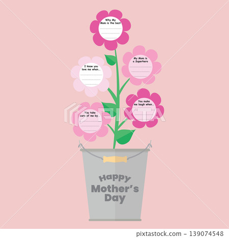Flowers in pot with mothers day writing prompts. 139074548