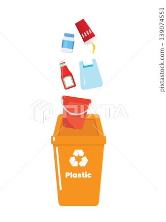 Plastic garbage sorting container with recycle symbol. Plastic garbage sorting container with recycle symbol. 139074551