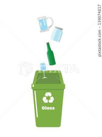 Glass garbage sorting container with recycle symbol 139074817