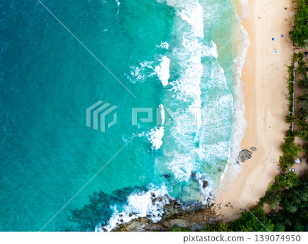 Beautiful wave crashing on sandy shore at beach in phuket thailand 139074950