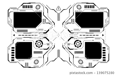 HUD sci-fi interface screen view black circular geometric design virtual futuristic technology creative display on white vector HUD sci-fi interface screen view black circular geometric design virtual futuristic technology creative display on white vector 139075280