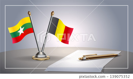 Small national flag of Myanmar and Belgium flag Relation, Template Vector Illustration 139075352