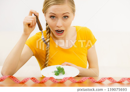Shocked young woman being on diet 139075693
