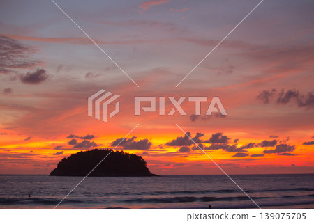 aerial view colorful cloud above the island at sunset. aerial view colorful cloud above the island at sunset. 139075705