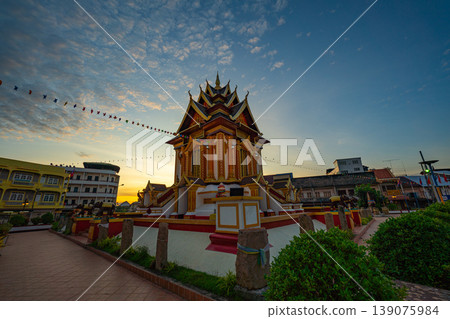 Dawn Illumination of Pakse Shrine Under Drifting Clouds Dawn Illumination of Pakse Shrine Under Drifting Clouds 139075984