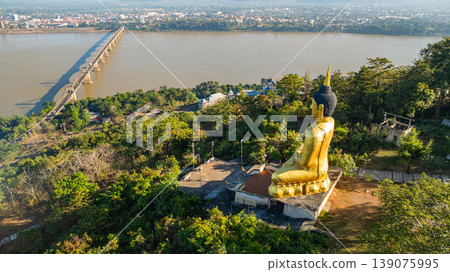 Panoramic View from Wat Phousalao Big Buddha Overlooking the Mekong Panoramic View from Wat Phousalao Big Buddha Overlooking the Mekong 139075995