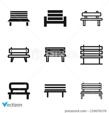 Bench icons, Vector sign of the bench symbol is isolated on a white background. Bench icons, Vector sign of the bench symbol is isolated on a white background. 139076576