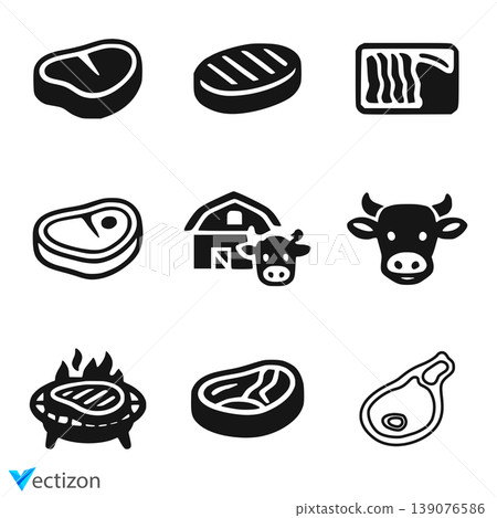 Meat icon set. Beef vector illustration. Steak symbol. Meat icon set. Beef vector illustration. Steak symbol. 139076586