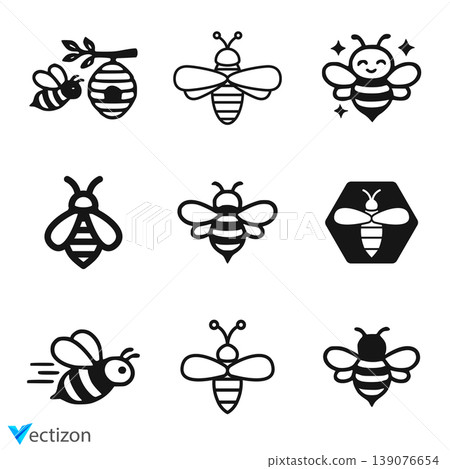 Bee icon. Bumblebee pictogram. Honey bee vector illustration. 139076654