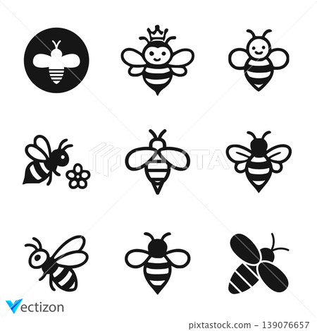 Bee icon. Bumblebee pictogram. Honey bee vector Bee icon. Bumblebee pictogram. Honey bee vector 139076657