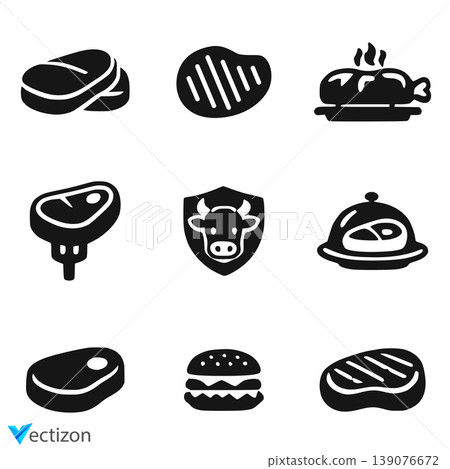 Meat icon set. Beef vector illustration. Steak symbol. BBQ sign. 139076672