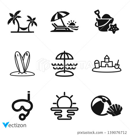 set of beach line icons. Simple pictograms pack. 139076712
