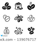 Dark brown coffee bean icon set 139076717