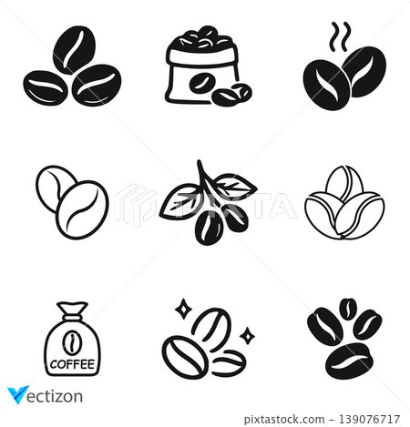 Dark brown coffee bean icon set 139076717