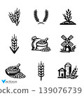 Wheat icon set. Collection of black wheat ear 139076739
