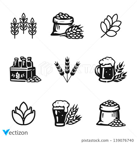 Farm wheat ears icon set Farm wheat ears icon set 139076740
