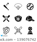 Baseball icons set. Baseball cap, shirt and shoes 139076742