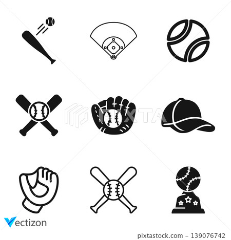 Baseball icons set. Baseball cap, shirt and shoes 139076742