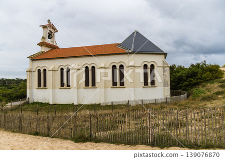 Chapel of Sainte-Therese in Labenne, France, under a cloudy sky. Chapel of Sainte-Therese in Labenne, France, under a cloudy sky. 139076870