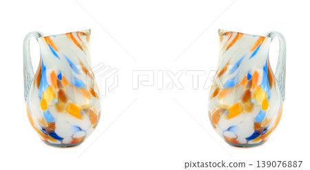 Two Decorative Glass Pitchers with Colorful Mosaic Pattern 139076887