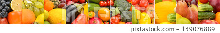 Panoramic Collage of Fresh Organic Fruits and Vegetables Panoramic Collage of Fresh Organic Fruits and Vegetables 139076889