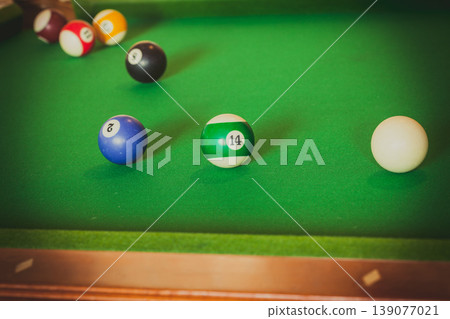 Snooker ball on billiard table Snooker ball on billiard table 139077021