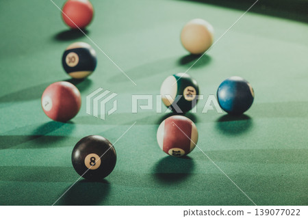 Snooker ball on billiard table Snooker ball on billiard table 139077022