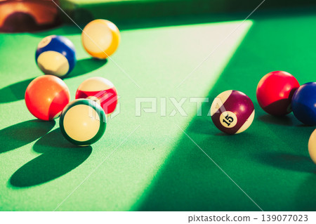 Snooker ball on billiard table Snooker ball on billiard table 139077023