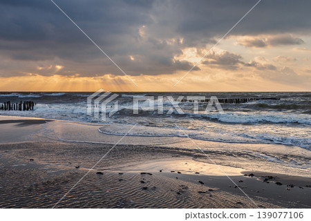 Donskoye beach at sunset of Baltic Sea. Kaliningrad region, Russia 139077106