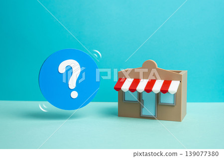A store with a question mark reflects business uncertainty. Questions about accounting and operations guide entrepreneurs. Learning and planning support successful business startup decisions. A store with a question mark reflects business uncertainty. Questions about accounting and operations guide entrepreneurs. Learning and planning support successful business startup decisions. 139077380