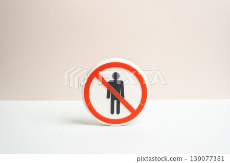 A sign prohibiting people shows automation in production. Robotics replace workforce in restricted zones. Industrial safety and efficiency increase with reduced human involvement. A sign prohibiting people shows automation in production. Robotics replace workforce in restricted zones. Industrial safety and efficiency increase with reduced human involvement. 139077381