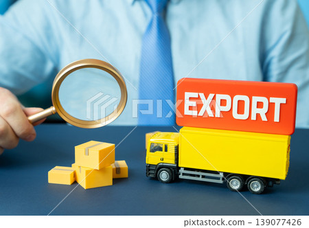 Truck and product export. Product sales and export drive international trade. Logistics, customs control and distribution support global business and supply chain operations. Truck and product export. Product sales and export drive international trade. Logistics, customs control and distribution support global business and supply chain operations. 139077426