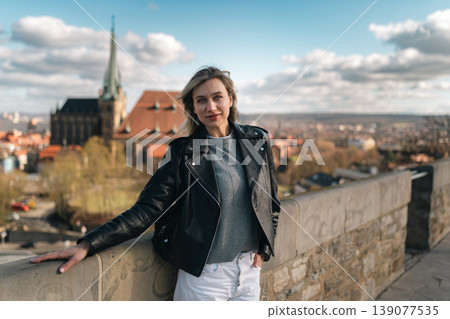 Portrait of Stylish Woman at Scenic European City Viewpoint Portrait of Stylish Woman at Scenic European City Viewpoint 139077535