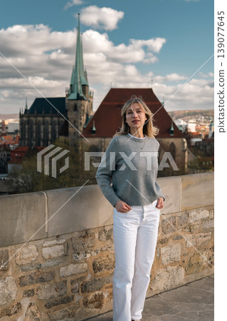 Portrait of Woman at Scenic Historic European Viewpoint Portrait of Woman at Scenic Historic European Viewpoint 139077645