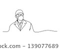 Doctor in a medical mask one line drawing. Vector illustration. 139077689