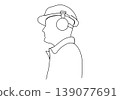 Builder in a protective helmet one line drawing. Vector illustration. 139077691